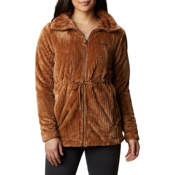 COLUMBIA 'Fire Side' Full-Zip Caramel Brown Fuzzy Fleece Jacket - Size M - Picture 1 of 13